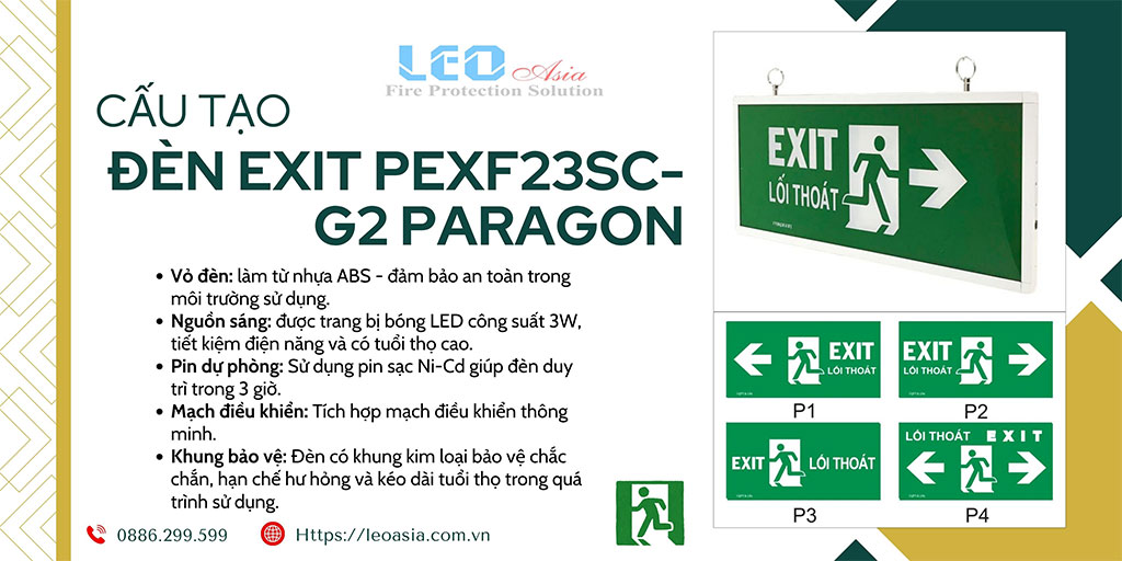Đèn Exit PEXF23SC-G2 Paragon 2 Mặt LED 3W Chính Hãng