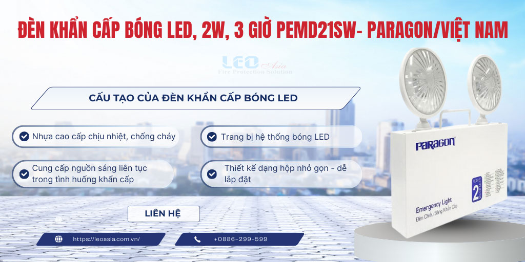 Đèn khẩn cấp bóng Led, 2W, 3 giờ, PEMD21SW- Paragon/Việt Nam