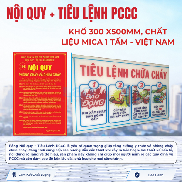Nội quy + Tiêu Lệnh PCCC, khổ 300 x500mm, chất liệu Mica 1 tấm - Việt Nam