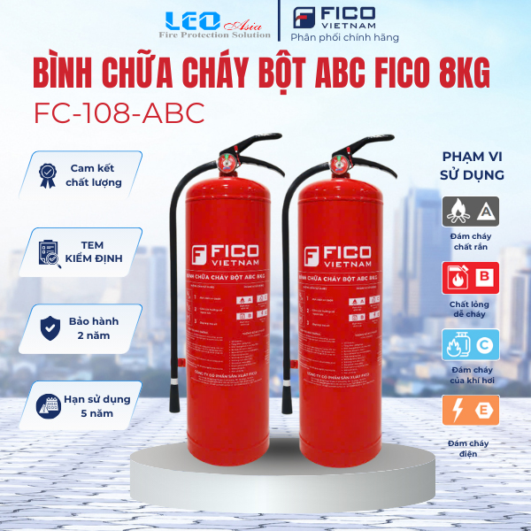 Bình chữa cháy bột ABC FICO 8kg FC-108-ABC Bình chữa cháy bột ABC FICO 8kg FC-108-ABC