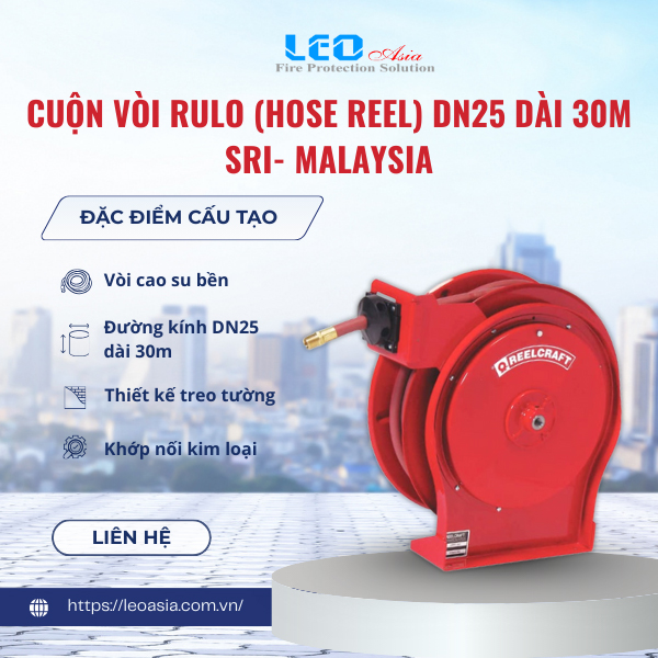 Cuộn vòi rulo Hose Reel DN25 dài 30m Sri Malaysia
