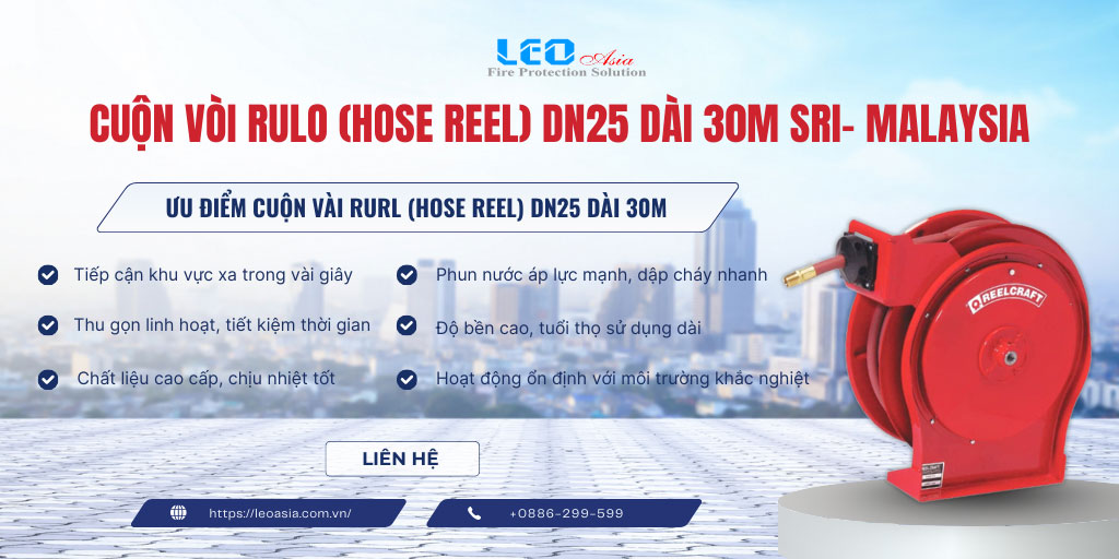 Rulo 30m DN25 - Cuộn vòi rulo (Hose Reel) DN25, dài 30m, Sri - Malaysia