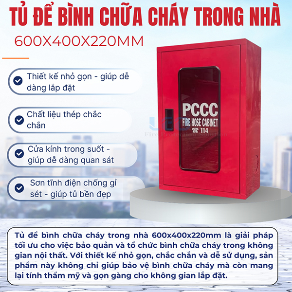 Tủ để bình chữa cháy trong nhà 600x400x220mm