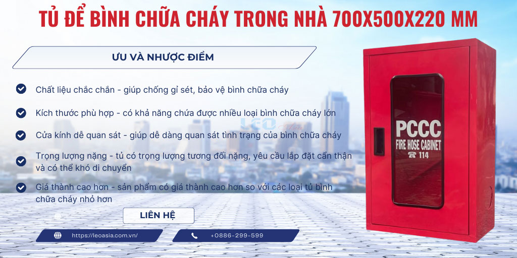 TN 700x500x220 - Tủ để bình chữa cháy trong nhà kích thước 700x500x220 mm
