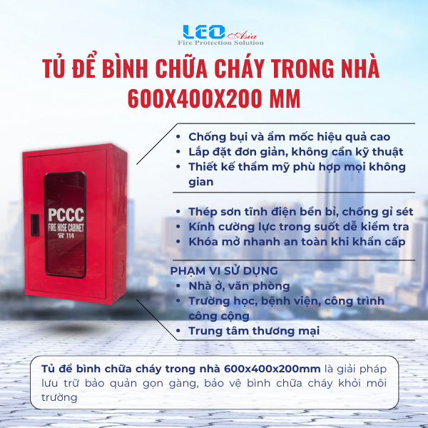 Tủ để bình chữa cháy trong nhà 600x400x200 mm