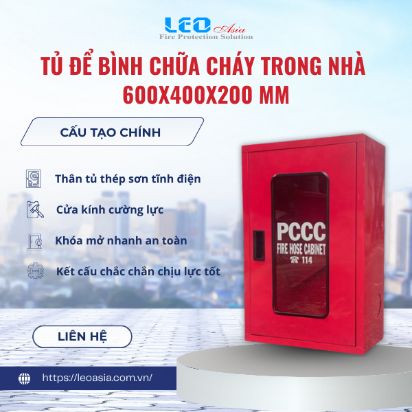Tủ để bình chữa cháy trong nhà 600x400x200 mm