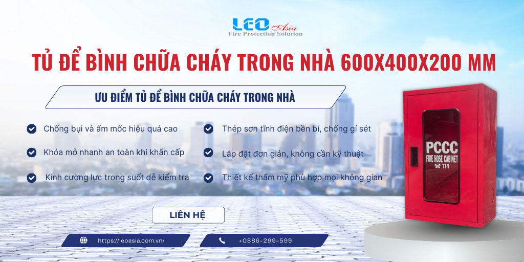 Tủ để bình chữa cháy trong nhà 600x400x200mm