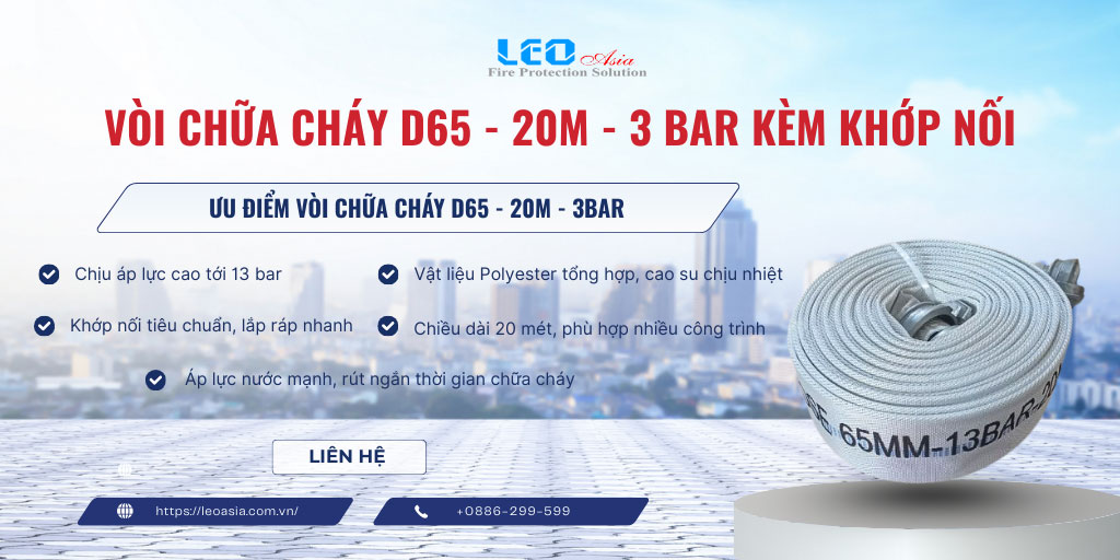 D65-13Bar-20m - Vòi chữa cháy D65-13Bar-20m kèm khớp nối tiêu chuẩn