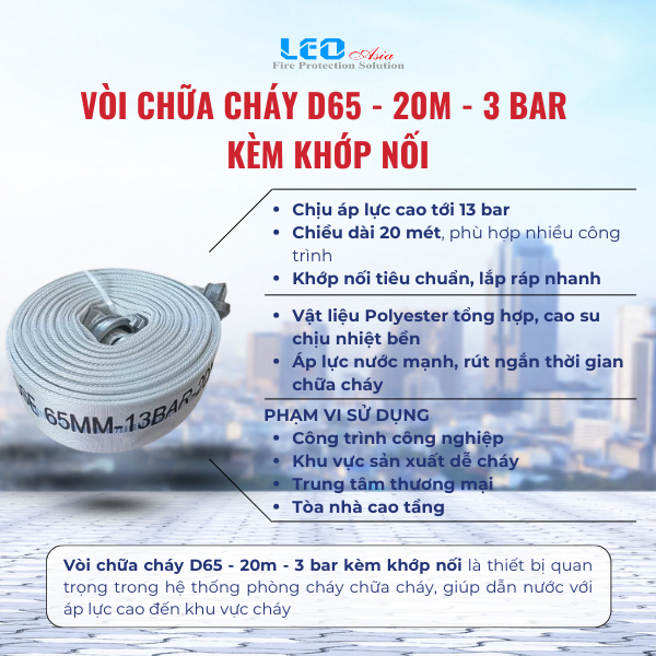 Vòi chữa cháy D65 - 20m - 3 bar kèm khớp nối