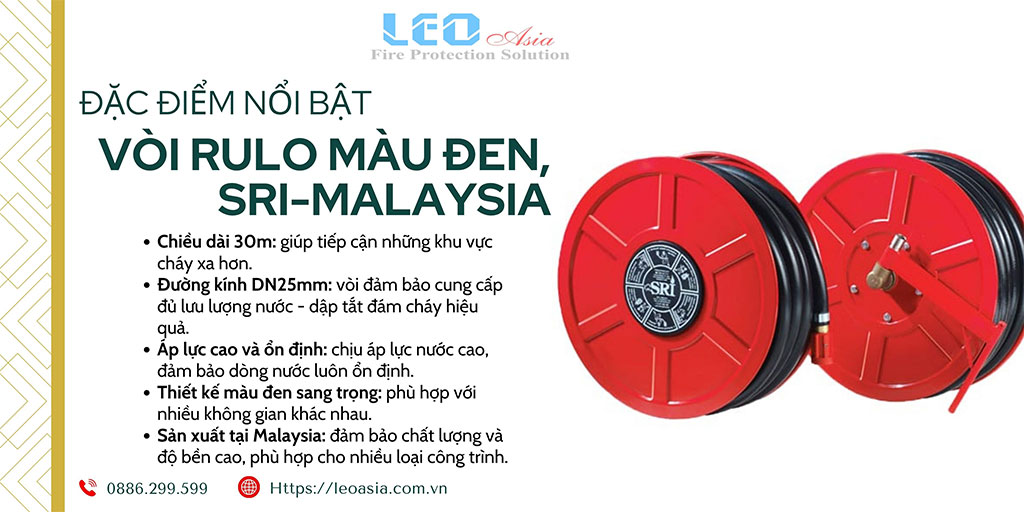 Vòi rulo màu Đen DN25, dài 30m, HRS038-MS-722-RD, Sri- Malaysia