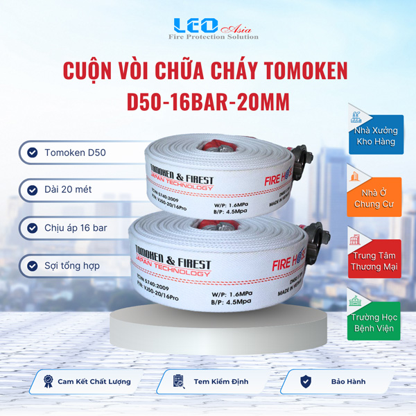 Cuộn vòi chữa cháy Tomoken D50-16Bar-20mm Cuộn vòi chữa cháy Tomoken D50-16Bar-20mm
