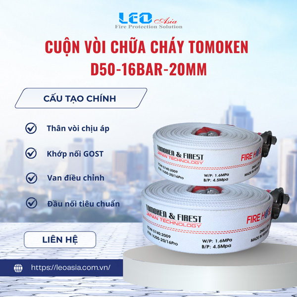 Cuộn vòi chữa cháy Tomoken D50-16Bar-20mm