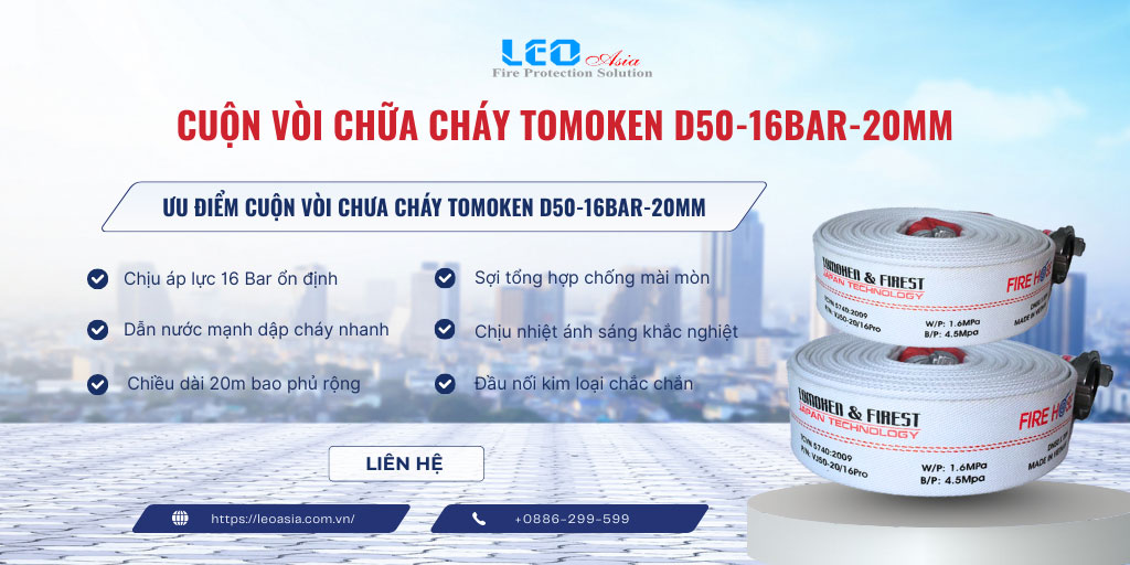 D50 16Bar 20m - Cuộn vòi chữa cháy Tomoken D50