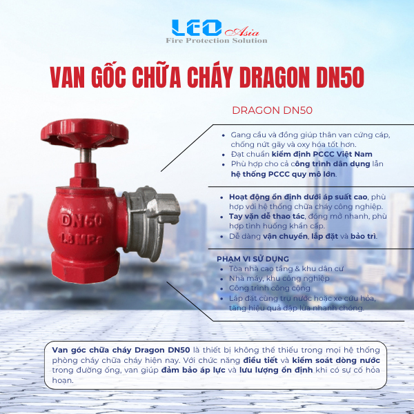 Van góc chữa cháy Dragon DN50