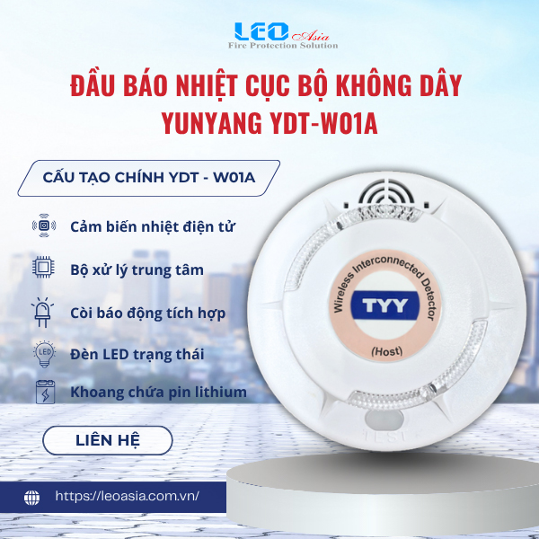 Đầu báo nhiệt cục bộ kết nối không dây Yunyang YDT-W01A