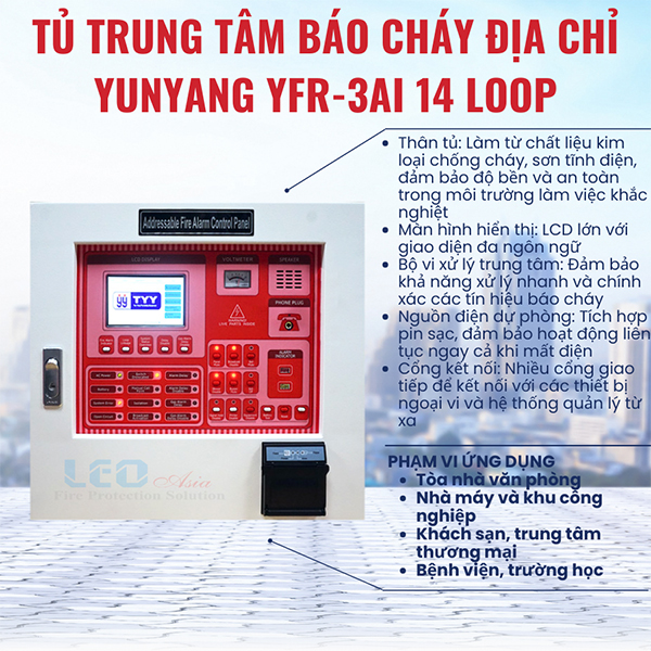 Tủ trung tâm báo cháy địa chỉ Yunyang YFR-3AI 14 loop