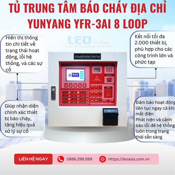 Tủ trung tâm báo cháy địa chỉ Yunyang YFR-3AI 8 Loop