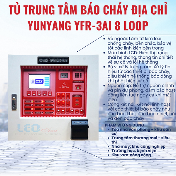 Tủ trung tâm báo cháy địa chỉ Yunyang YFR-3AI 8 Loop