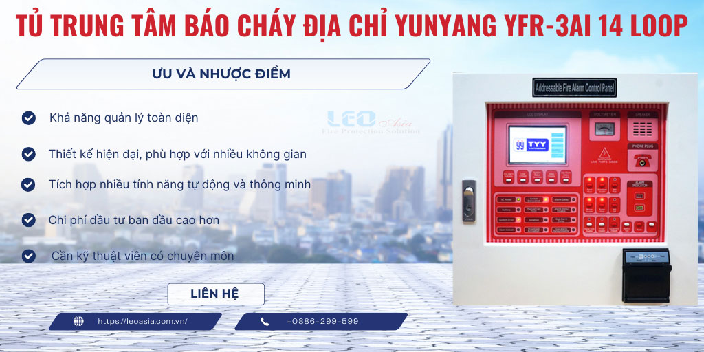 Tủ trung tâm báo cháy địa chỉ Yunyang YFR-3AI 14 loop