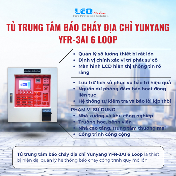 Tủ trung tâm báo cháy địa chỉ Yunyang YFR-3AI 6 Loop