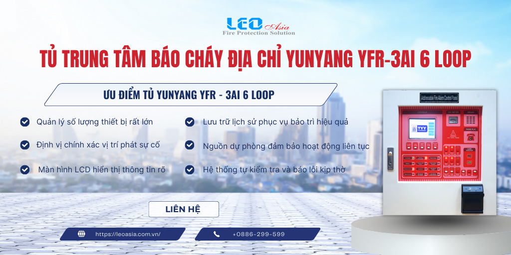 Tủ trung tâm báo cháy địa chỉ Yunyang YFR-3AI 6 Loop