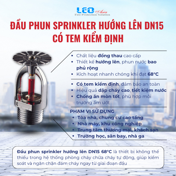 Đầu phun sprinkler hướng lên DN15 Có tem kiểm định