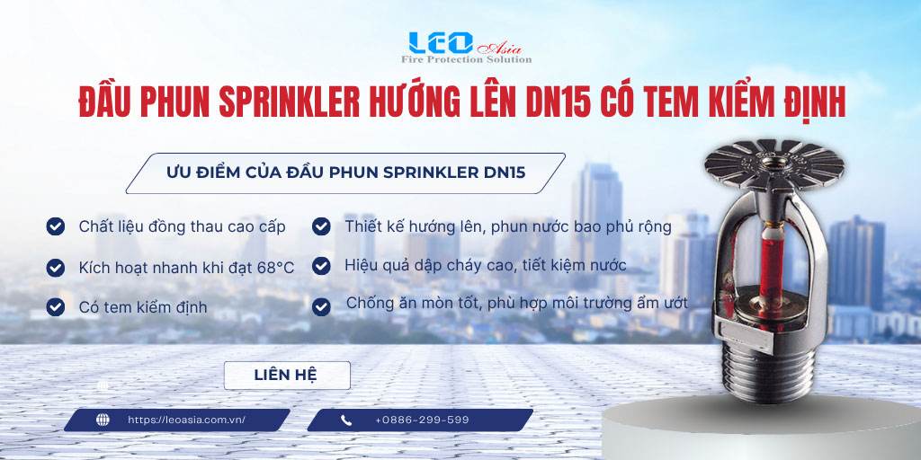 Đầu phun sprinkler hướng lên DN15, 68oC- China có tem kiểm định