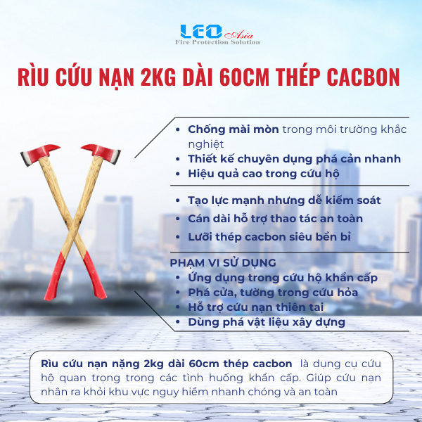 Rìu cứu nạn nặng 2kg dài 60cm thép cacbon cường độ cao