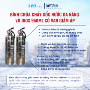 Bình chữa cháy gốc nước đa năng vỏ inox 950ml có van giảm áp