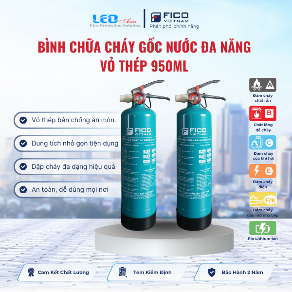 Bình chữa cháy gốc nước đa năng vỏ thép 950ml Bình chữa cháy gốc nước đa năng vỏ thép 950ml