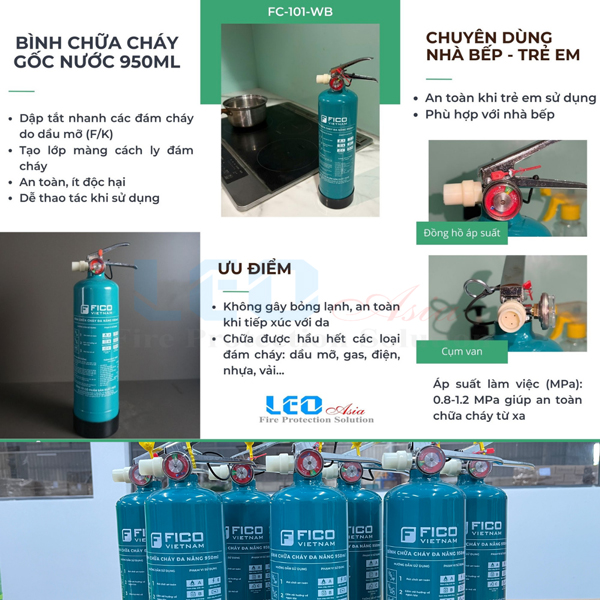 Bình chữa cháy gốc nước đa năng vỏ thép 950ml