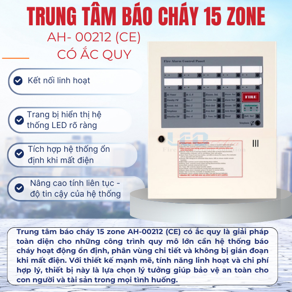 Trung tâm báo cháy 15 zone AH- 00212 (CE) có ắc quy