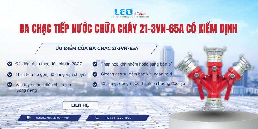 Ba chạc tiếp nước chữa cháy 21-3VN-65A có kiểm định (Đầu vào DN65, 3 đầu ra bao gồm 2 đầu DN50 và 1 đầu DN65)