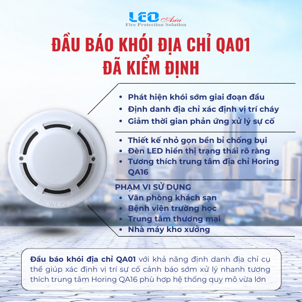Đầu báo khói địa chỉ QA01, đã bao gồm tem kiểm định