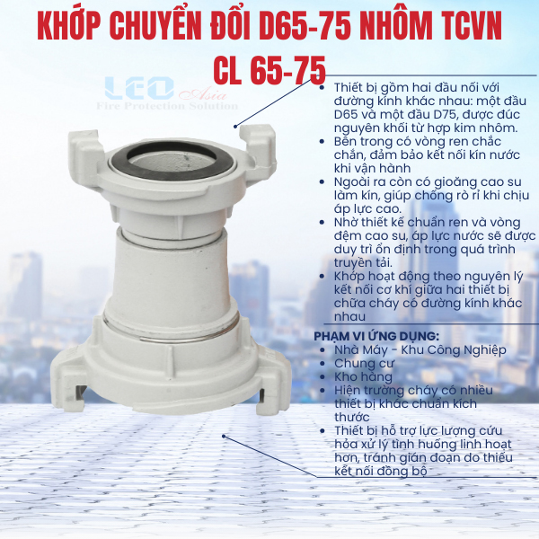 Khớp chuyển đổi D65-75 nhôm TCVN CL 65-75 đã bao gồm kiểm định