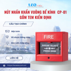 Nút nhấn khẩn vuông bể kính CP-01, đã bao gồm tem kiểm định