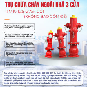 Trụ chữa cháy ngoài nhà 3 cửa TMK-125-275- 001 (không bao gồm đế) đã bao gồm kiểm định (DN125 x 2DN75)