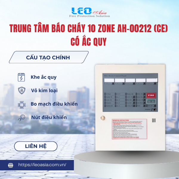 Trung tâm báo cháy 10 zone AH-00212 (CE) có ắc quy