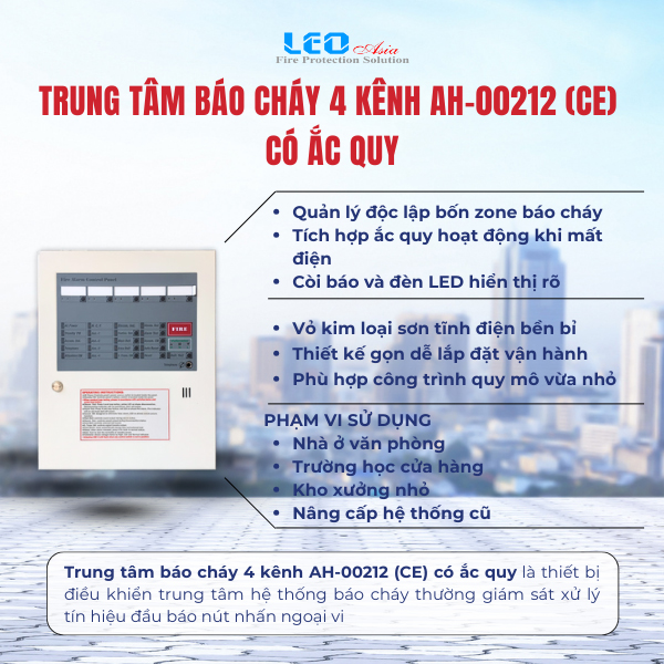 Trung tâm báo cháy 4 kênh AH-00212 (CE) có ắc quy