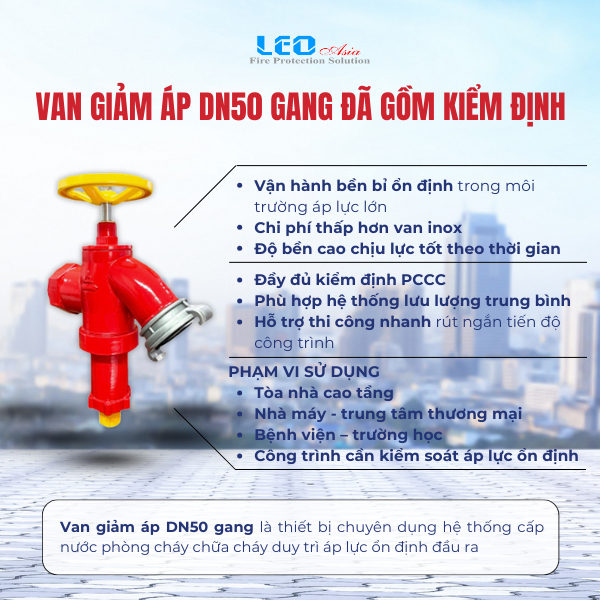 Van giảm áp DN50 gang đã bao gồm kiểm định