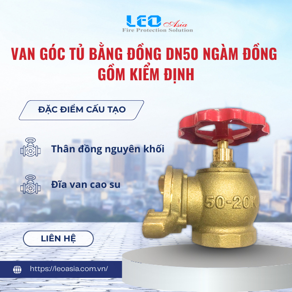 Van góc tủ bằng đồng DN50 ngàm đồng đã bao gồm kiểm định