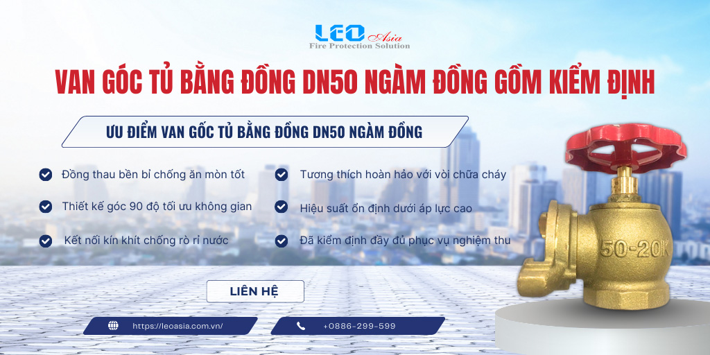 Van góc tủ bằng đồng DN50 ngàm đồng đã bao gồm kiểm định