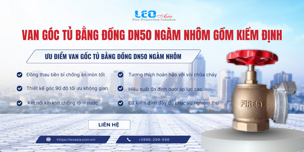 06-VN5090A - Van góc tủ bằng đồng DN50 ngàm nhôm (không mạ) đã bao gồm kiểm định
