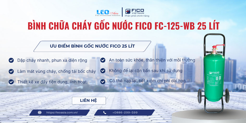 Bình chữa cháy xe đẩy gốc nước 25L FICO FC-125-WB