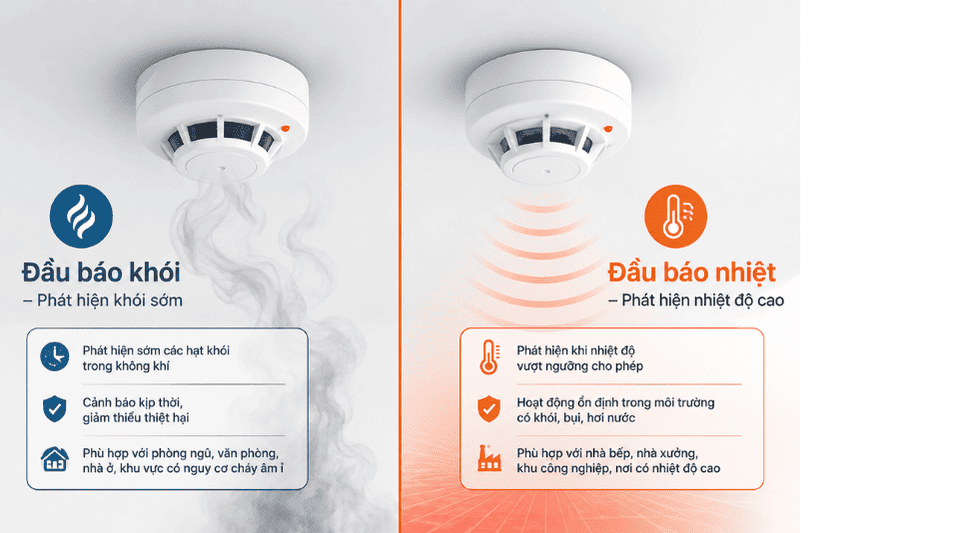 So sánh đầu báo khói và đầu báo nhiệt