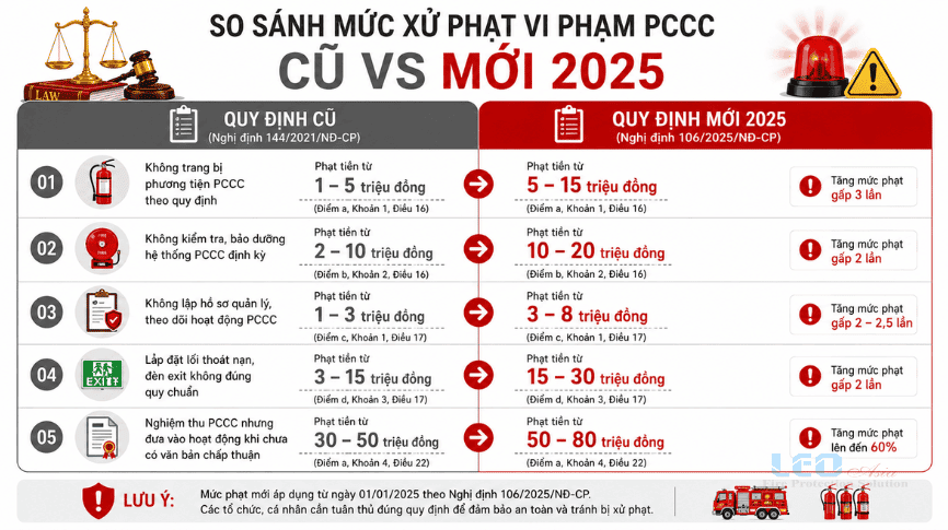So sánh mức sử phạm vi phạm PCCC cũ & mới 2025