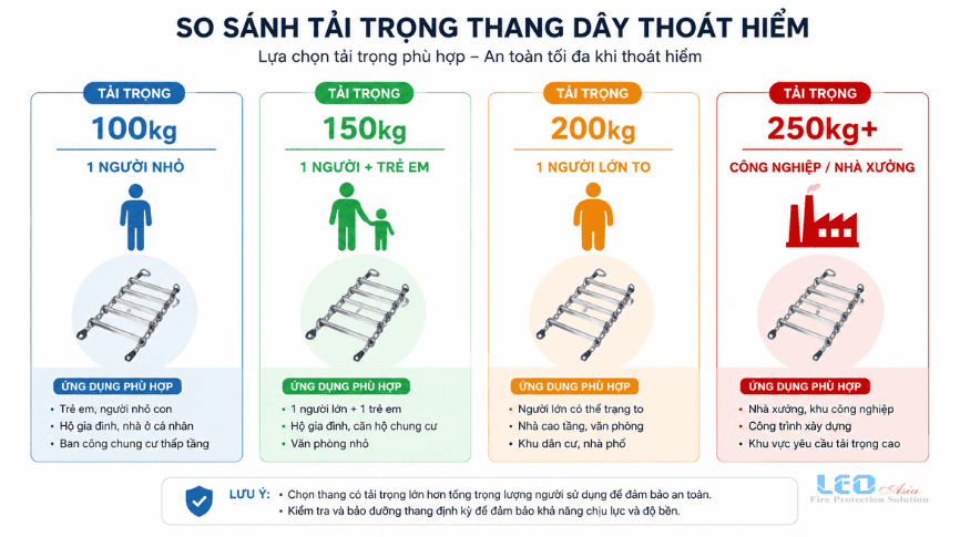 So sánh tải trọng thang dây thoát hiểm