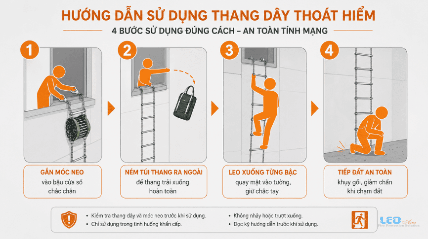 Hướng dẫn sử dụng thang dây thoát hiểm