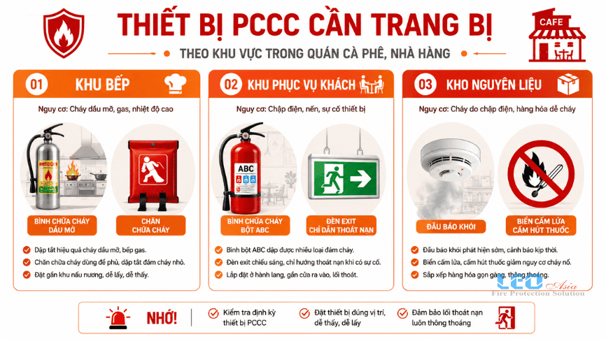 Danh mục thiết bị PCCC nên trang bị cho quán cà phê, nhà hàng