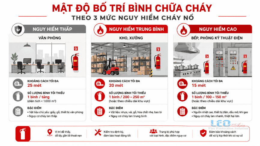 mật độ bố trí bình chữa cháy theo mức độ nguy hiểm